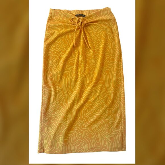 ZARA Yellow Retro Swirl Midi Skirt with Stretch Women's size L - Picture 2 of 5